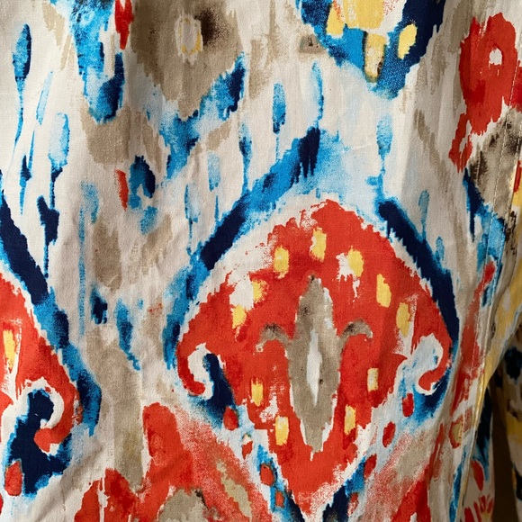 Chicos Womens Artsy cotton spandex multicolor jacket sz 2 ( M) Metal Button Up - Picture 13 of 15